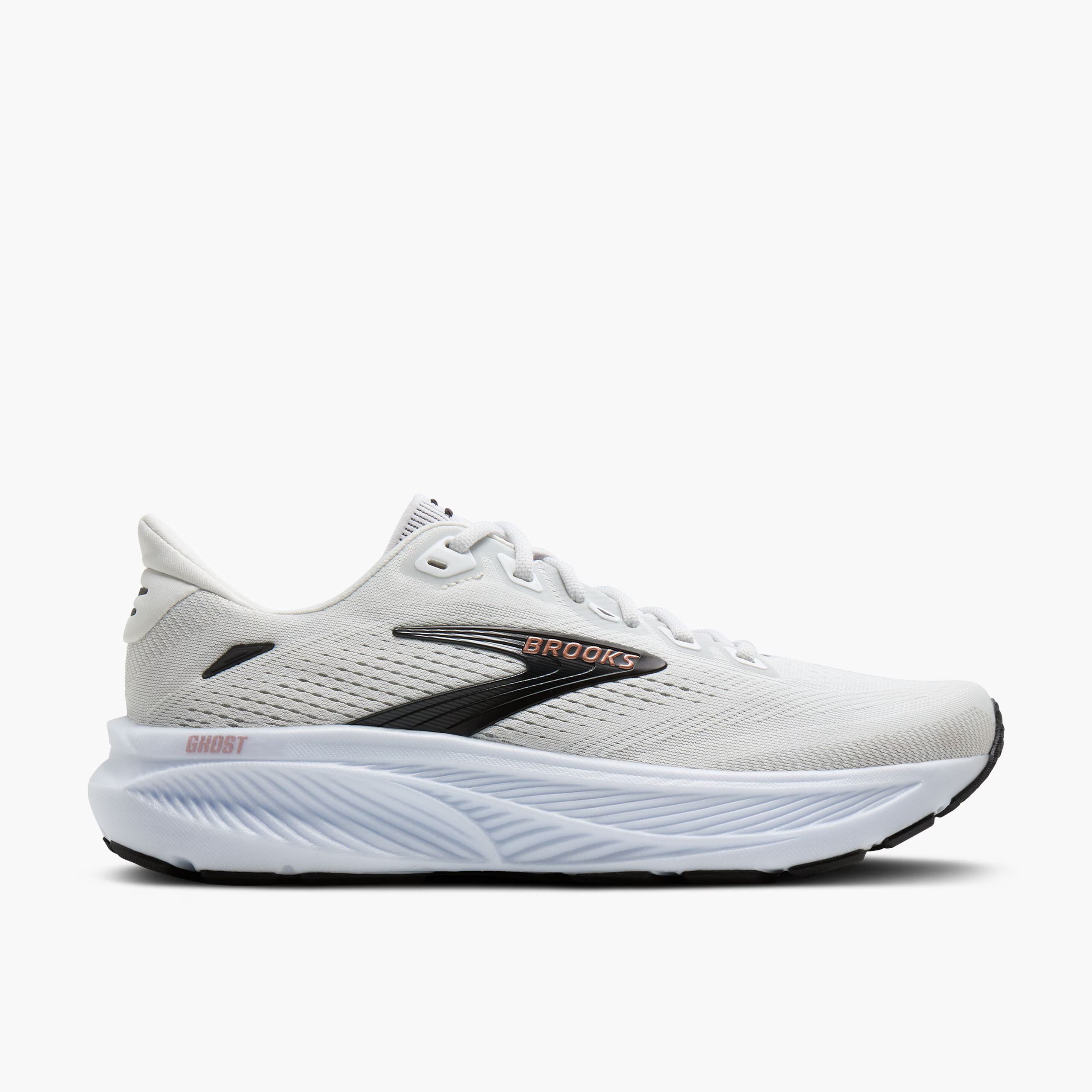 Brooks Women's Ghost 18 Footwear Brooks White/Black/Rose Gold-105 5.5 Medium-B
