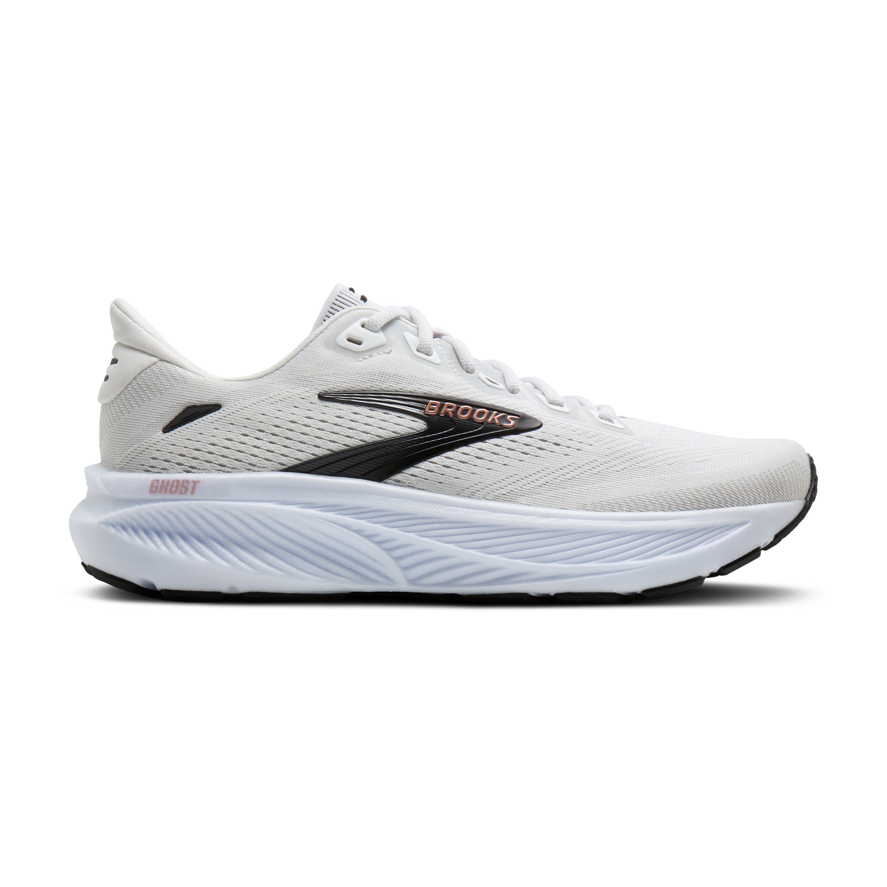 Brooks Women's Ghost 18 Footwear Brooks White/Black/Rose Gold-105 5.5 Medium-B