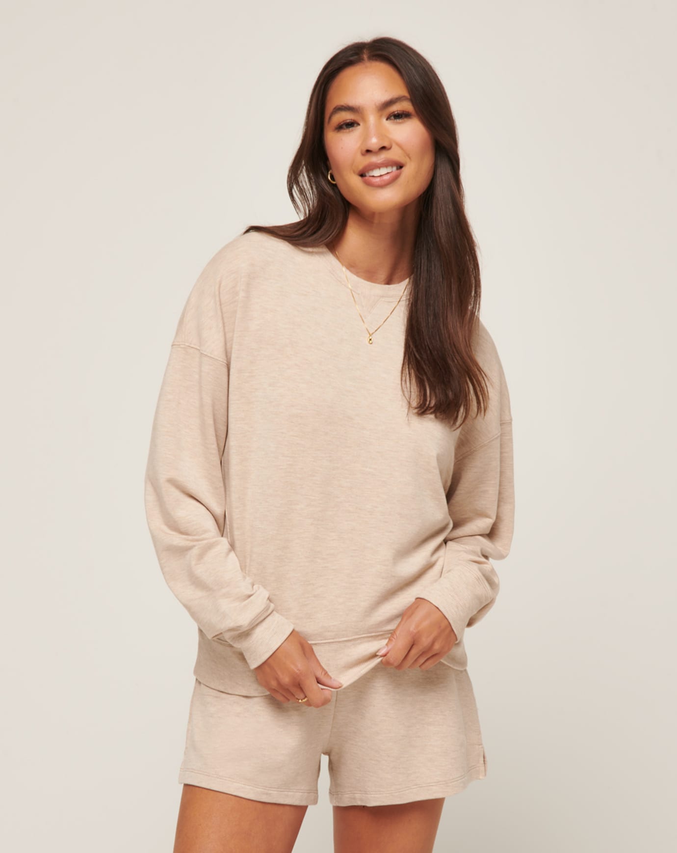 TravisMathew Women's Cloud Terry Crew Apparel TravisMathew Heather Natural XSmall