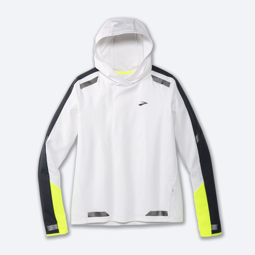 Brooks Women's Run Visible Thermal Hoodie Apparel Brooks Small White/Asphalt/Nightlife