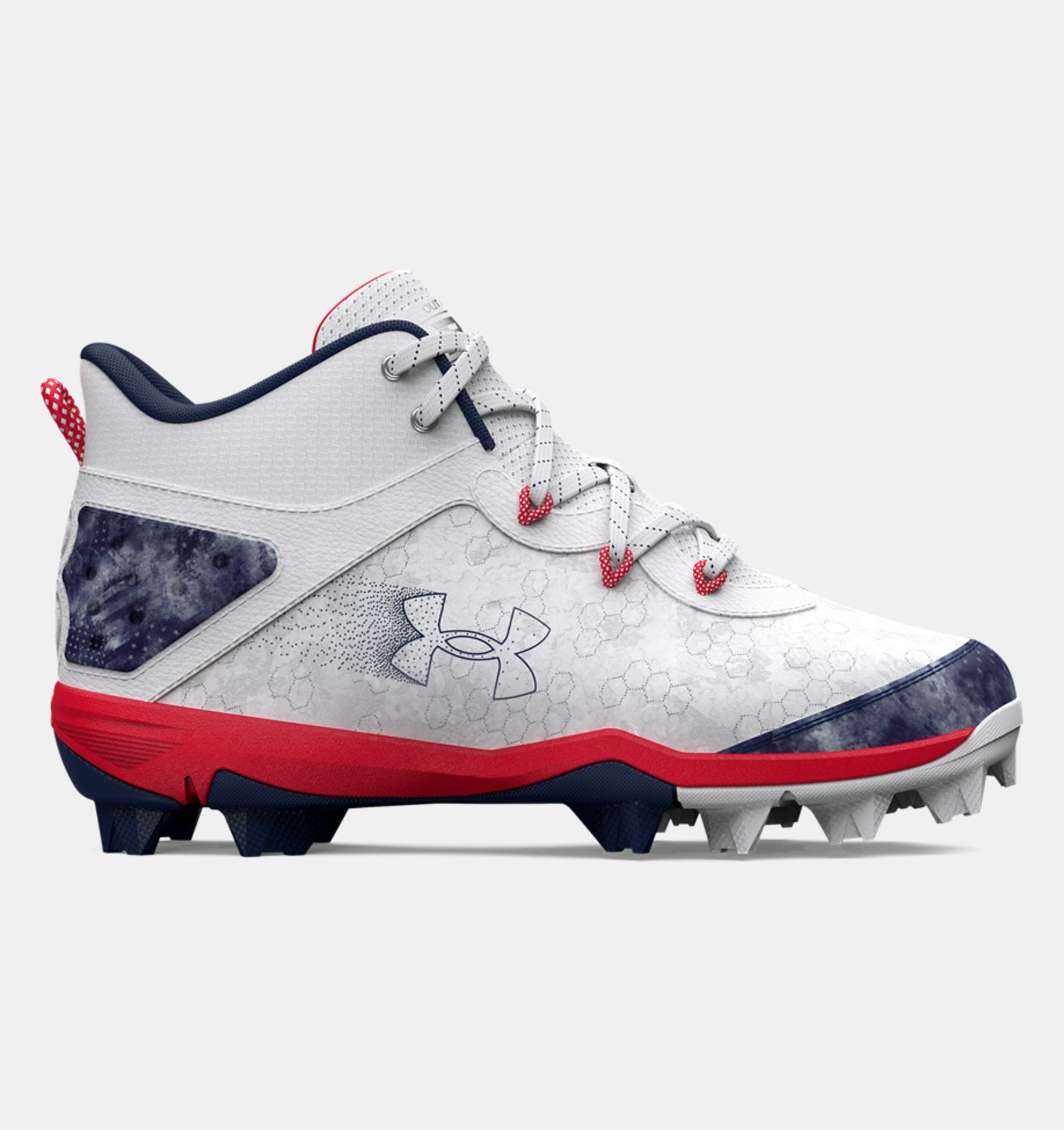 Under Armour Boys Harper 8 Mid Rm Jr Baseball Cleats Footwear Under Armour 1 White/Navy/Red-100