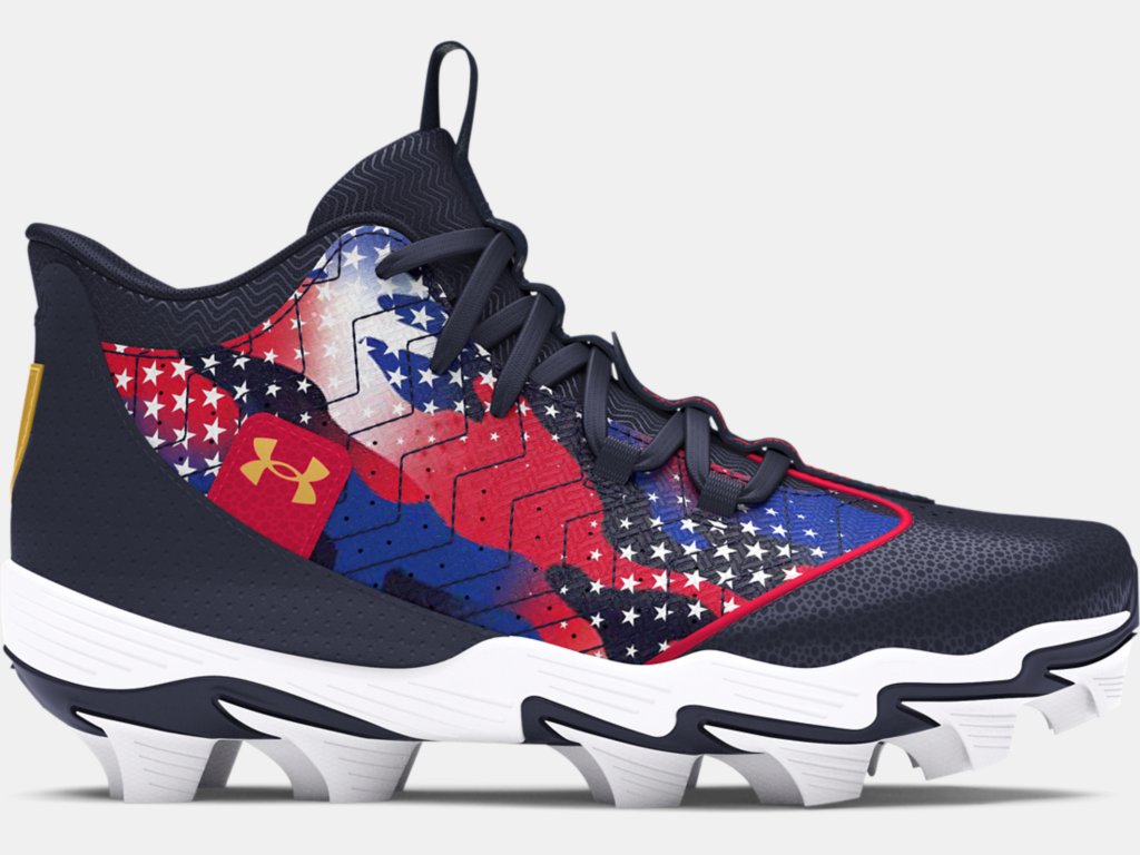 Under Armour Boys' Harper 9 RM Jr USA Baseball Cleats Footwear Under Armour MIdnight Navy/Metallic Gold-400 13