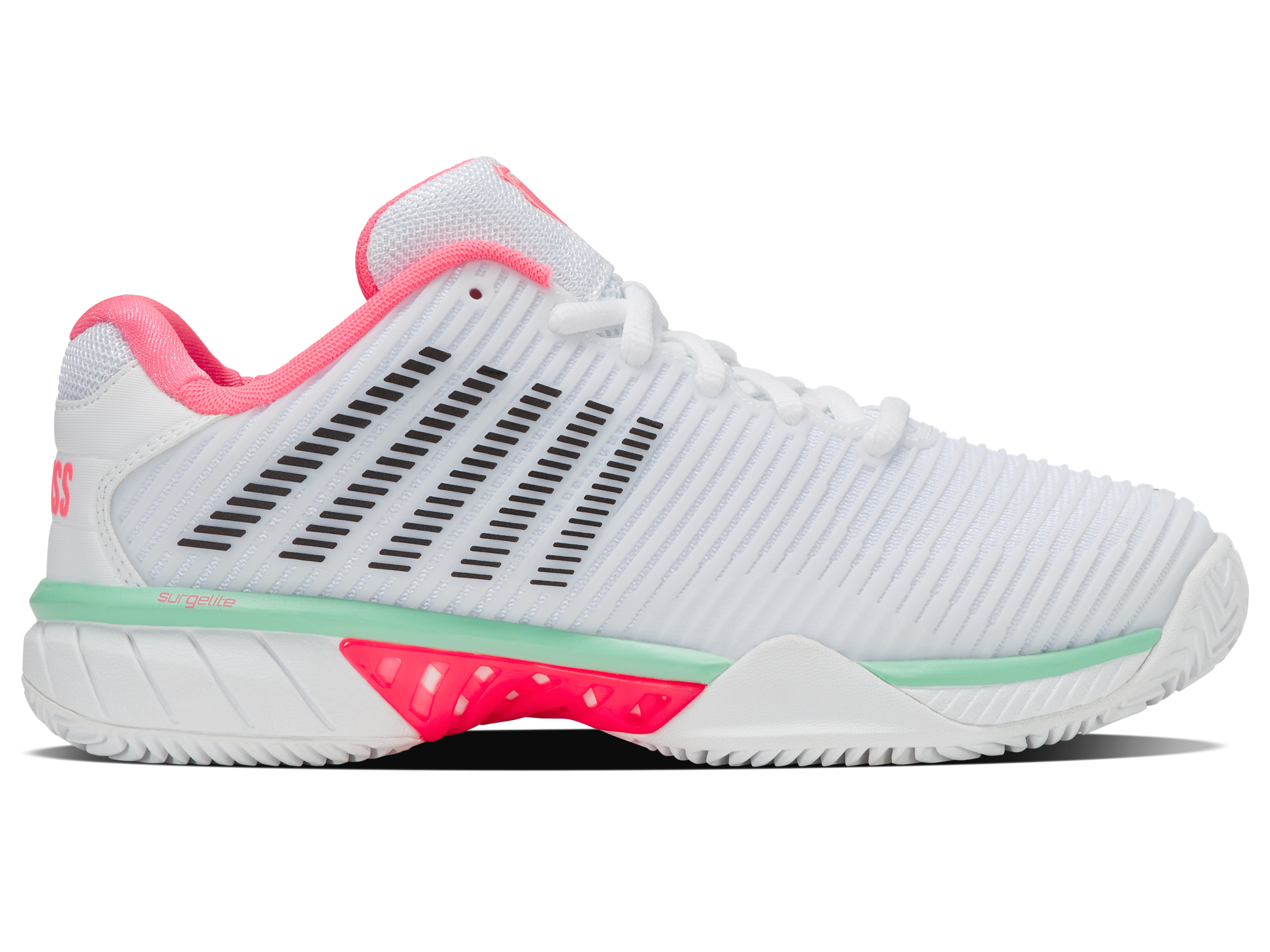 K-Swiss Women's Hypercourt Express 2 HB Footwear K-Swiss White/Neon Pastel Pink/Black 8.5