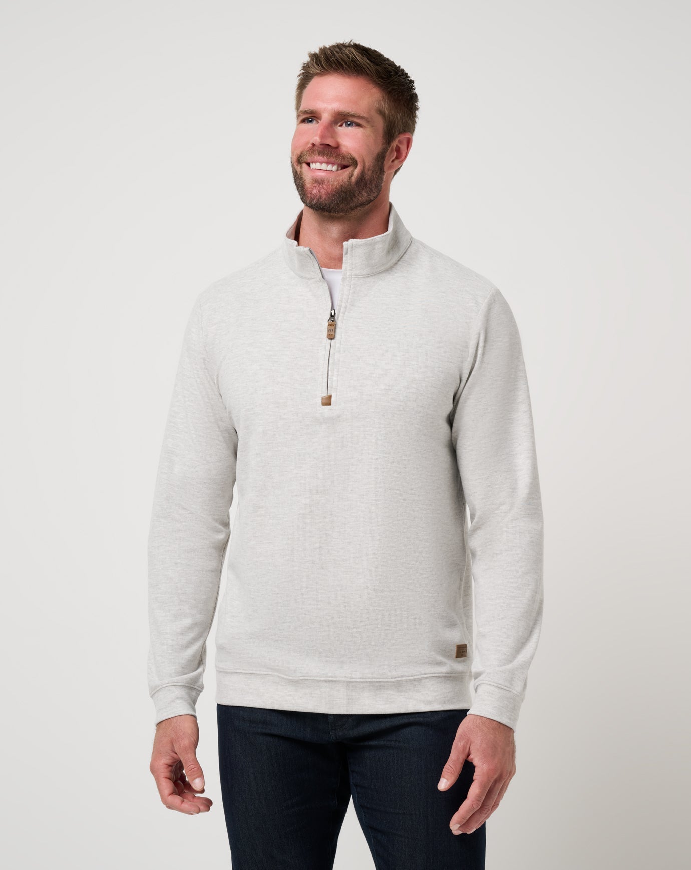 TravisMathew Men's Cloud Sweater Quarter Zip Apparel TravisMathew Heather Grey Small