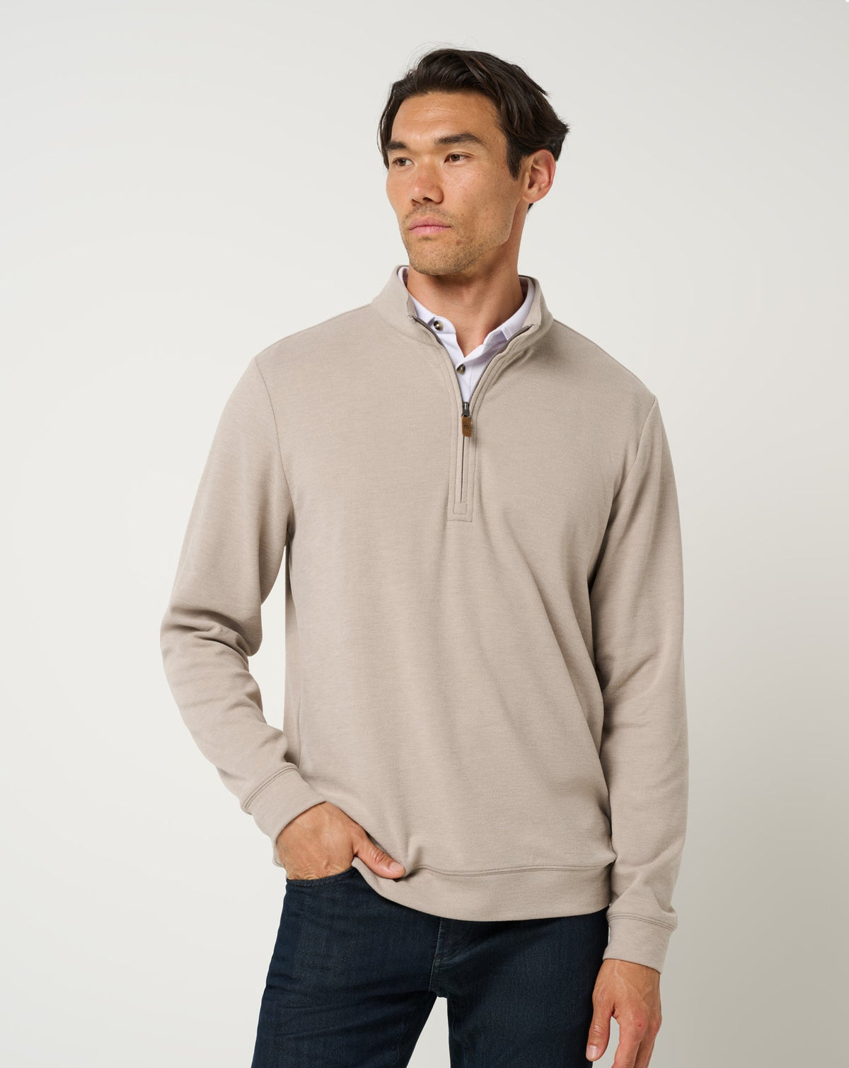 TravisMathew Men's Cloud Sweater Quarter Zip Apparel TravisMathew Heather Roasted Cashew Small