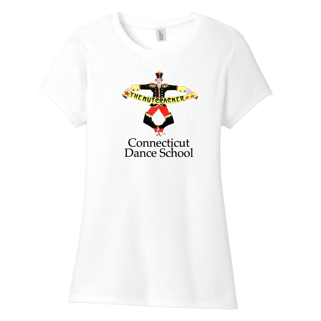 CT Dance Nutcracker Cotton Blend Short Sleeve Logowear Connecticut Dance School White Ladies S