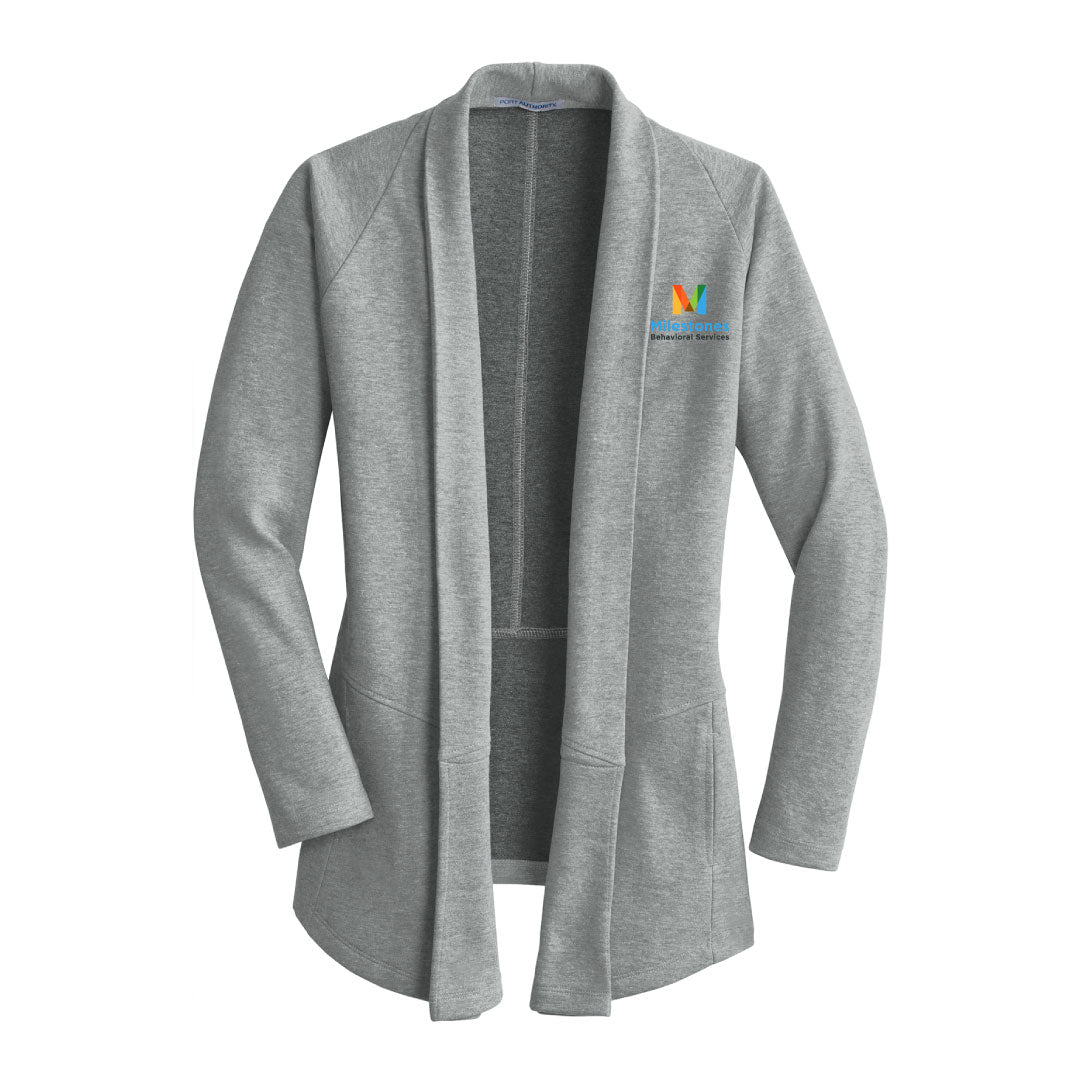 Milestones Ladies Open Cardigan Logowear Milestones Behavioral Services Medium Heathered Grey Ladies XS