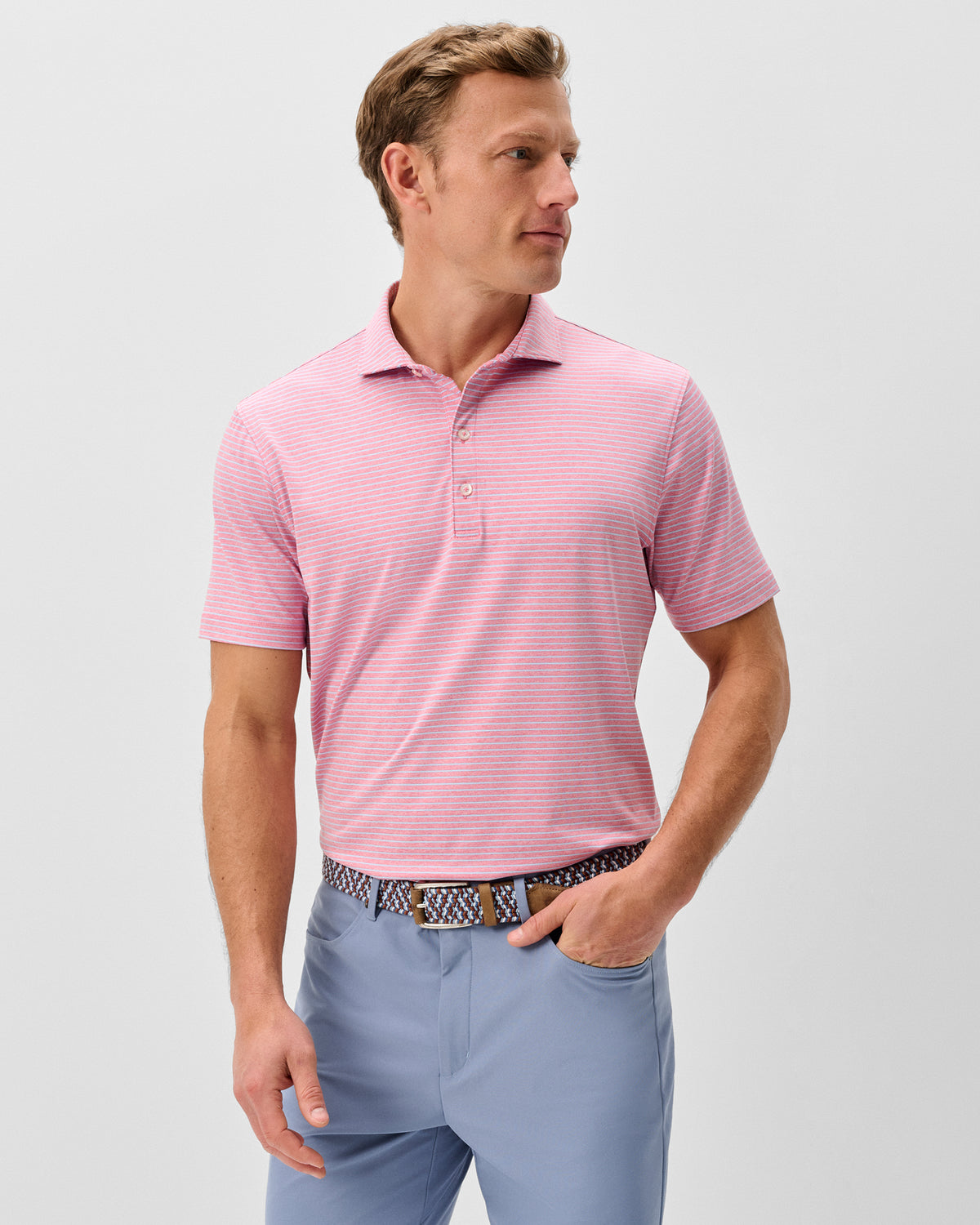 Johnnie-O Men's Michael Striped Jersey Performance Polo Apparel Johnnie-O Palm Beach Small