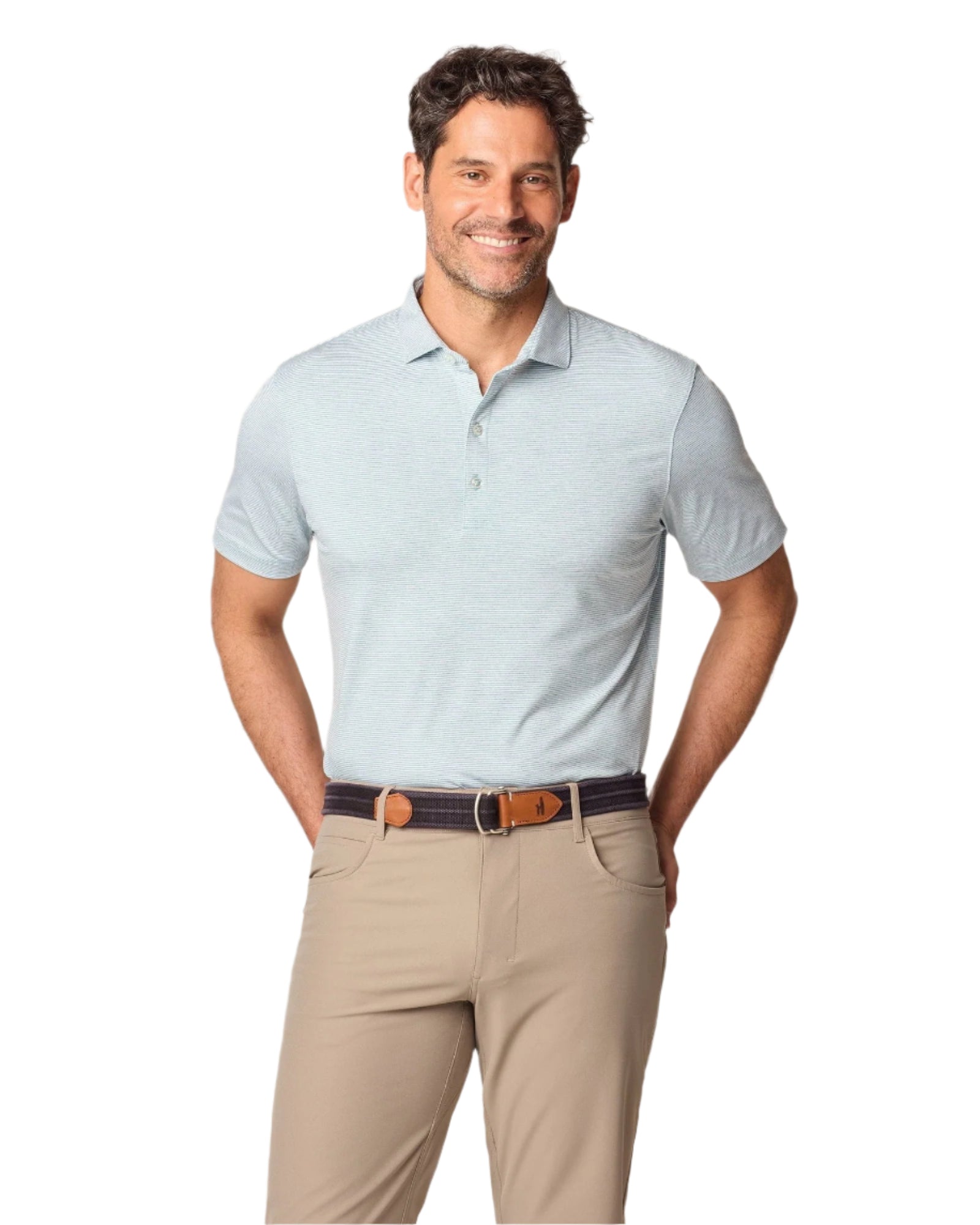 Johnnie-O Men's Lyndon Striped Prep Performance Jersey Polo Apparel Johnnie-O Green Grass Small