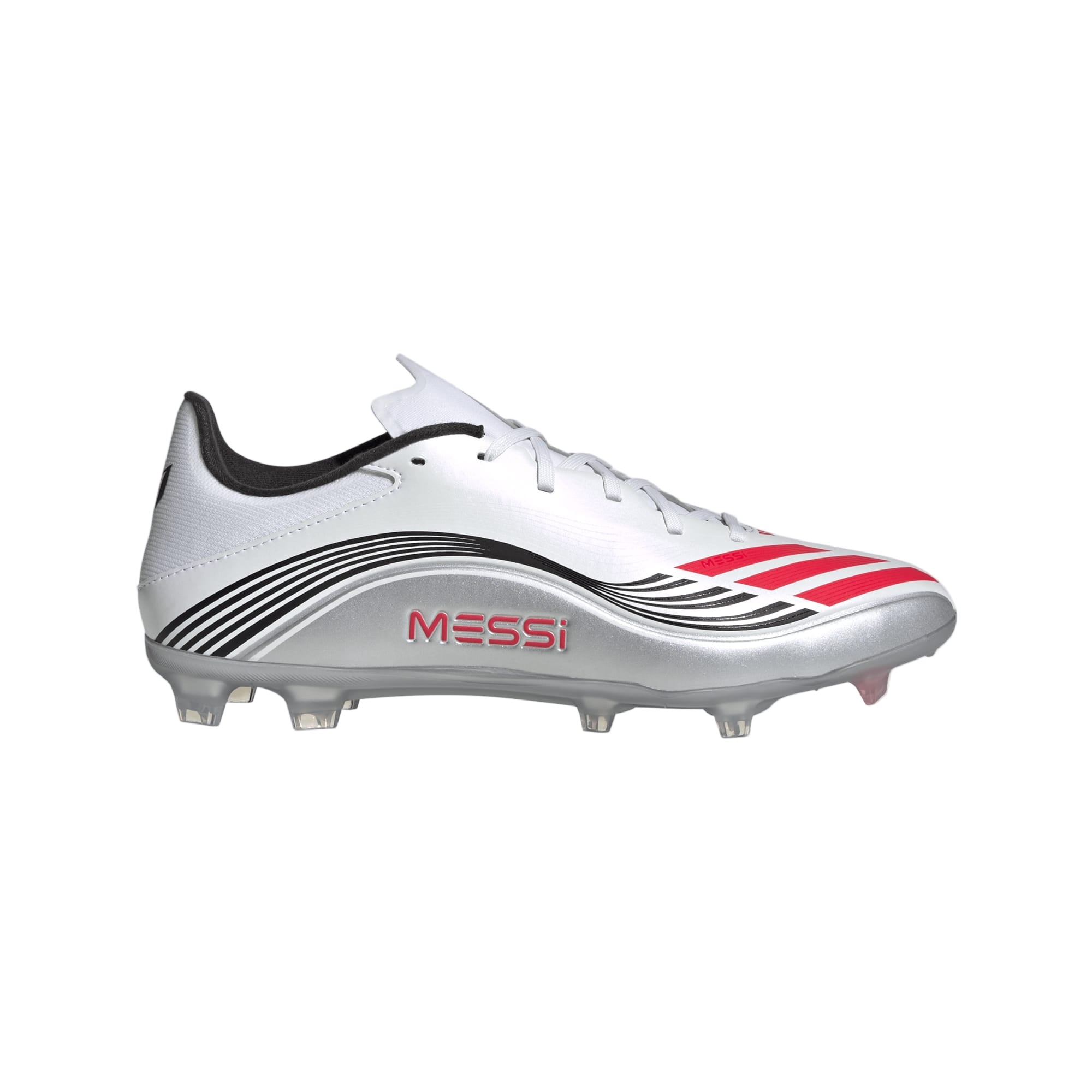 adidas F50 Messi League FG/MG Soccer Cleat Footwear Adidas Footwear White/Lucid Red/Silver Metallic-JP7446 6.5