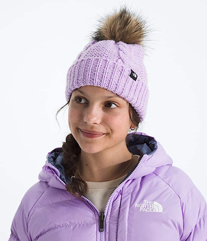 The North Face Kids' Oh Mega Fur Pom Beanie Accessories North Face Lite Lilac-QZI