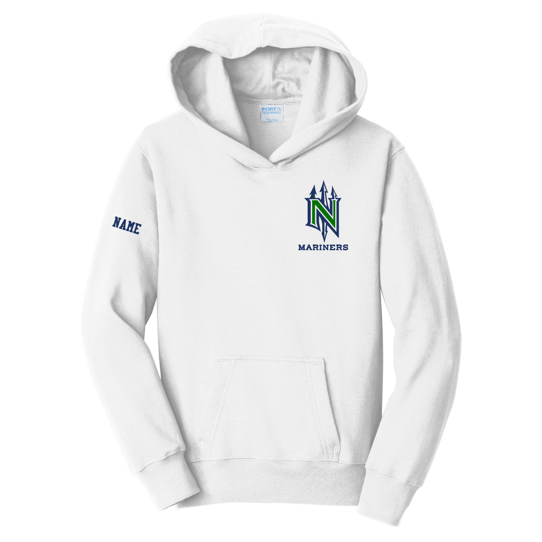NYB Mariners Hooded Sweatshirt- Left Chest Logowear Norwalk Youth Baseball White Youth S