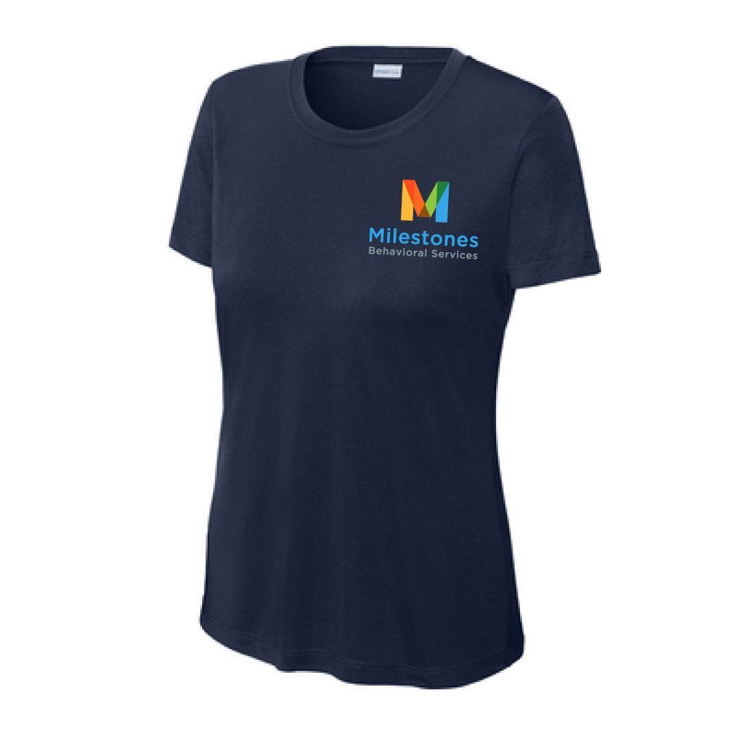 Milestones Performance Short Sleeve Logowear Milestones Behavioral Services Navy Ladies XS