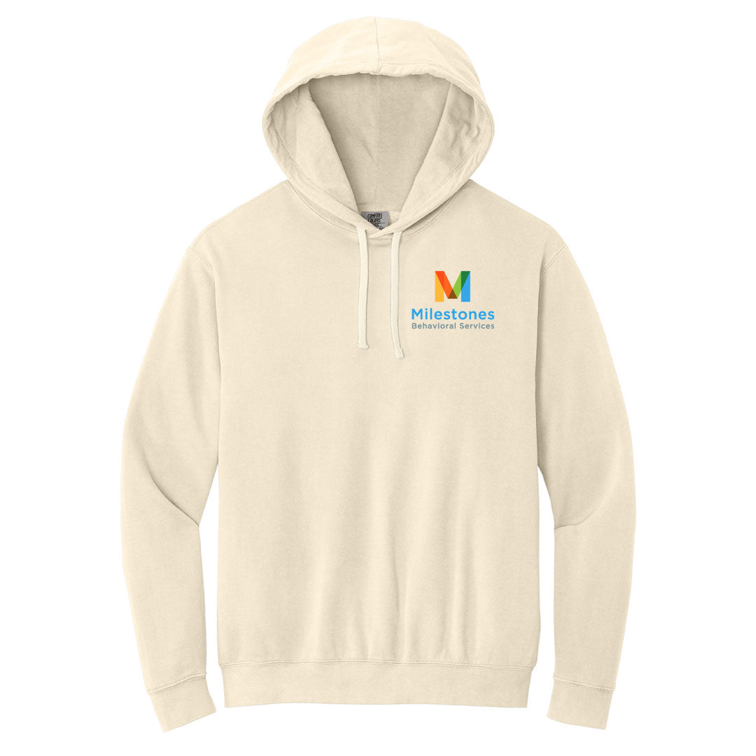 Milestones Comfort Colors Lightweight Hooded Sweatshirt Logowear Milestones Behavioral Services Ivory Adult S