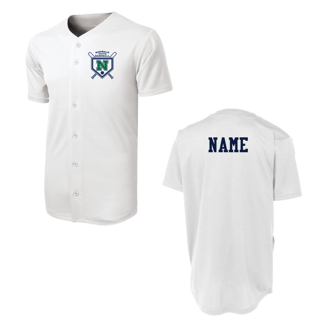 NYB Mom's Full Button Jersey Logowear Norwalk Youth Baseball White Adult XS