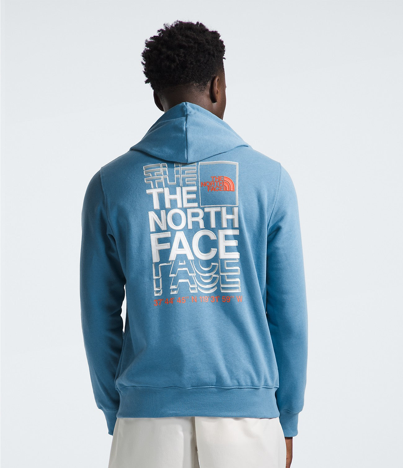 The North Face Mens Brand Proud Hoodie Apparel North Face Indigo Stone/Vivid Flame-XYO Small