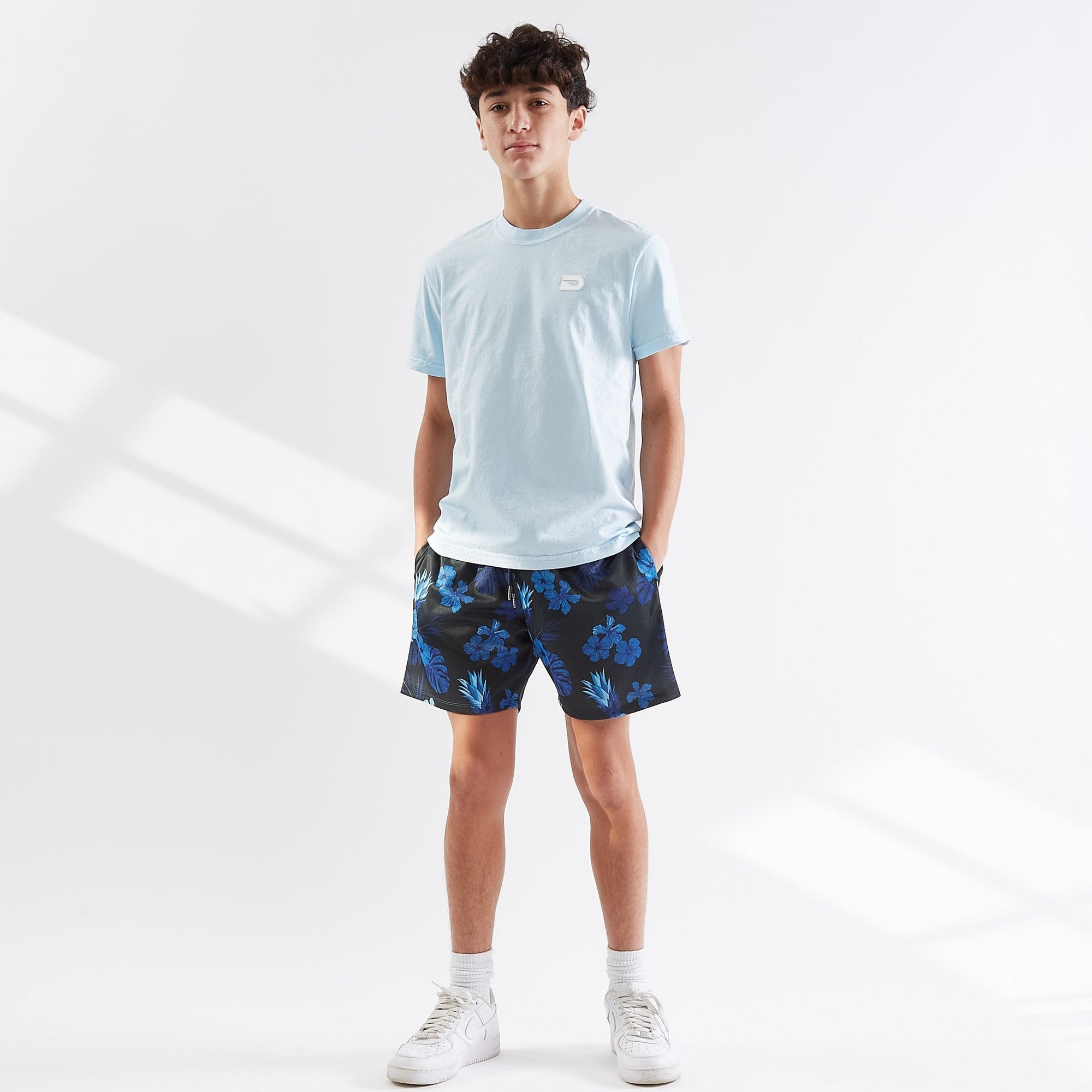 The Drip Shop Midnight Hibiscus Shorts Apparel The Drip Shop Sky Blue/Black Youth Small