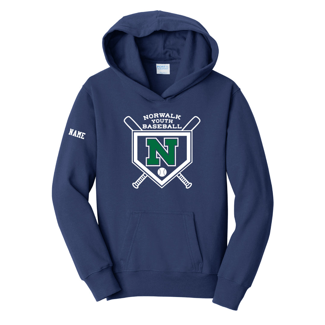 NYB Hooded Sweatshirt Full Chest Logo Logowear Norwalk Youth Baseball Navy Youth S
