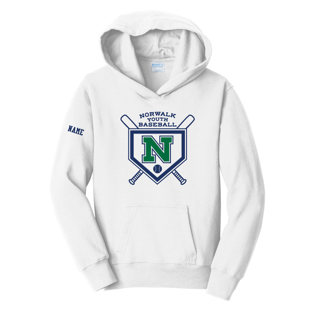NYB Hooded Sweatshirt Full Chest Logo Logowear Norwalk Youth Baseball White Youth S