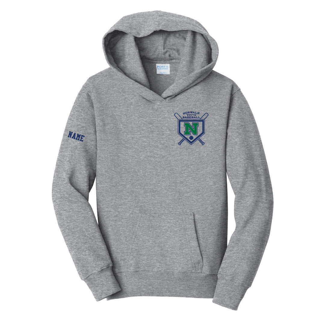 NYB Hooded Sweatshirt Left Chest Logo Logowear Norwalk Youth Baseball Grey Youth S
