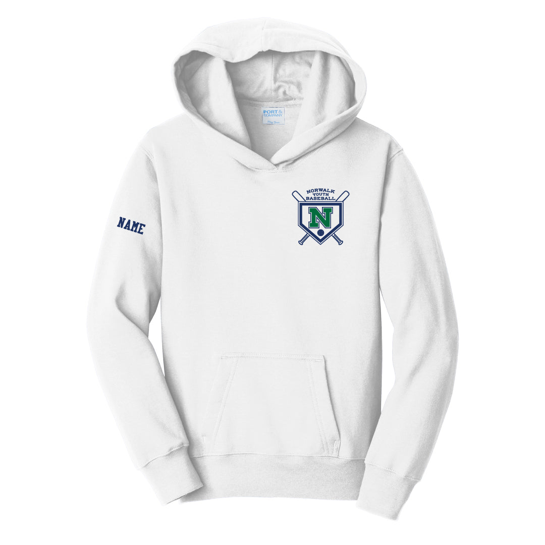 NYB Hooded Sweatshirt Left Chest Logo Logowear Norwalk Youth Baseball White Youth S