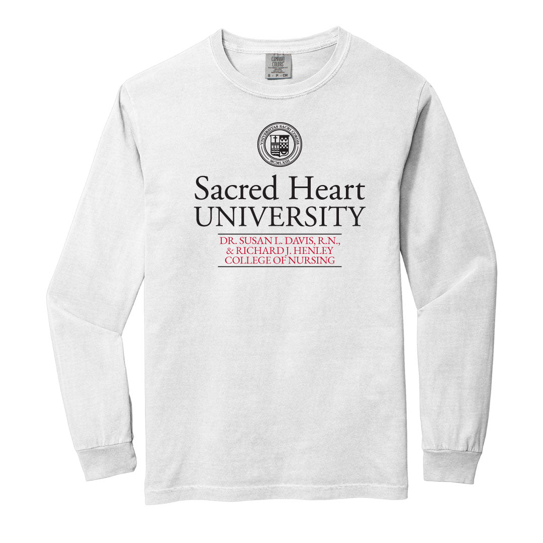 SHU SNA Beach Washed Cotton Long Sleeve Logowear SHU Student Nurses' Association White Adult S