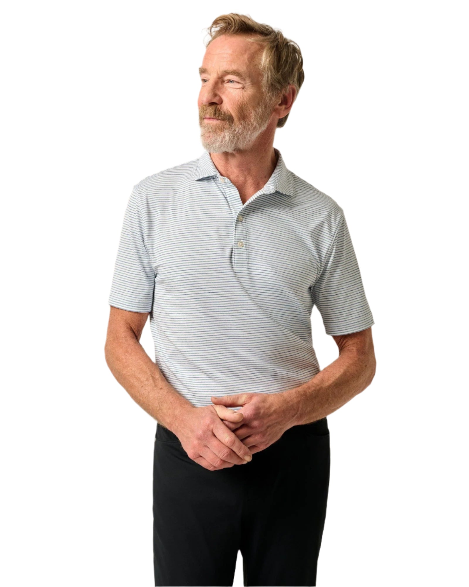 Johnnie-O Men's Vik Stripe Performance Jersey Polo Apparel Johnnie-O Barrels Blue Small