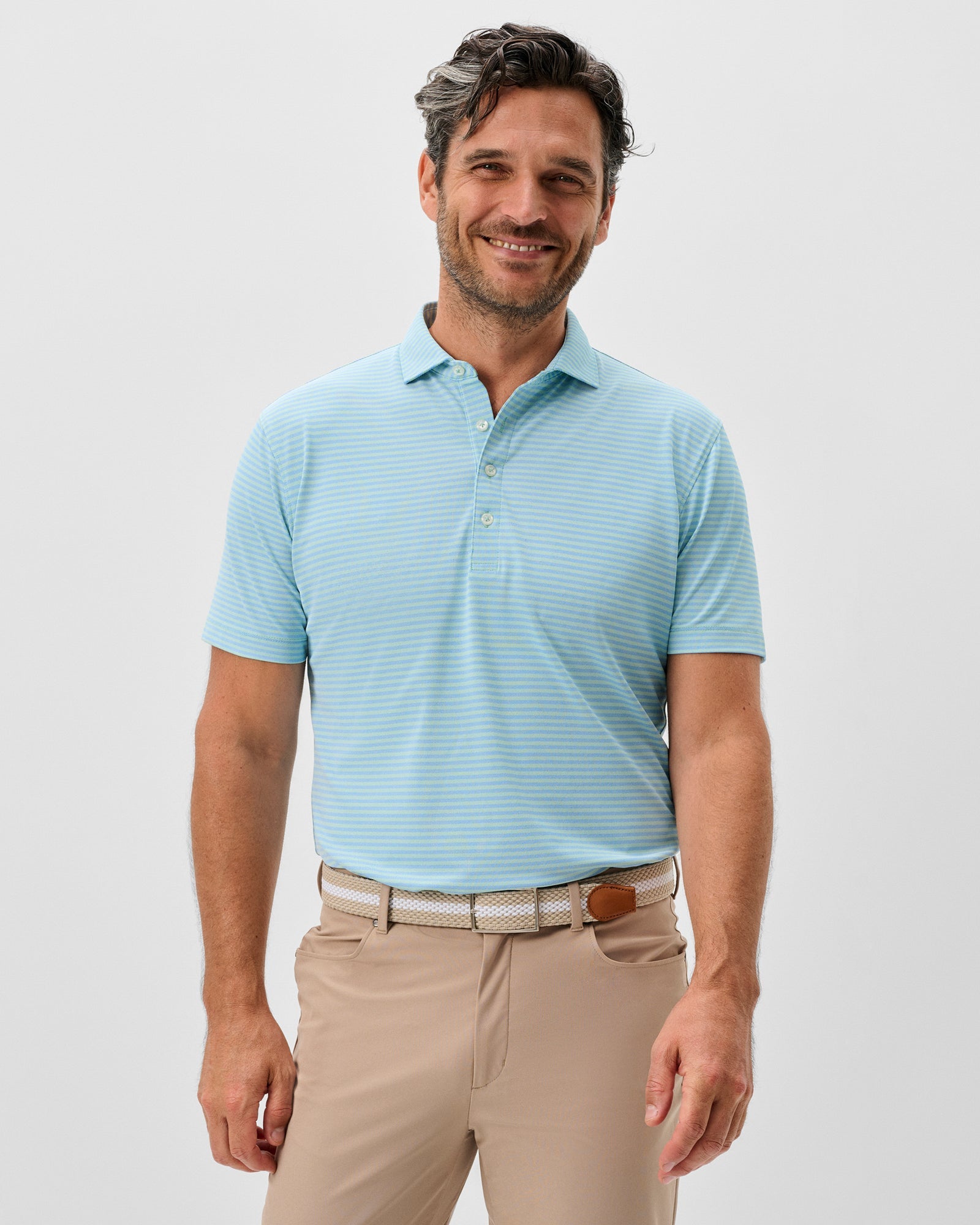 Johnnie-O Men's Stetson Stripe Performance Mesh Polo Apparel Johnnie-O Macaw Small
