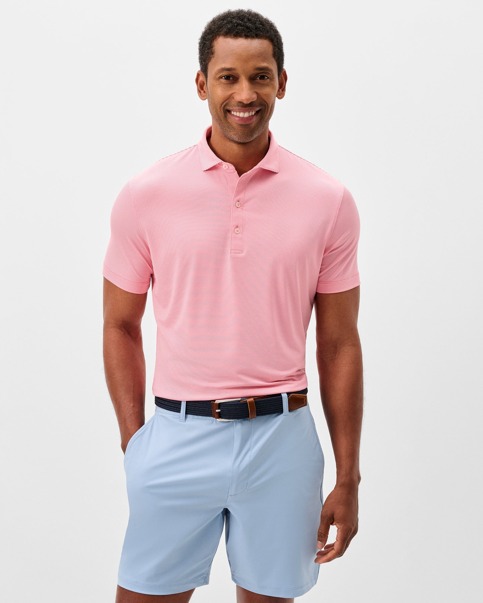 Johnnie-O Men's Lyndonn Stripe Performance Jersey Polo Apparel Johnnie-O Pink Lemonade Small