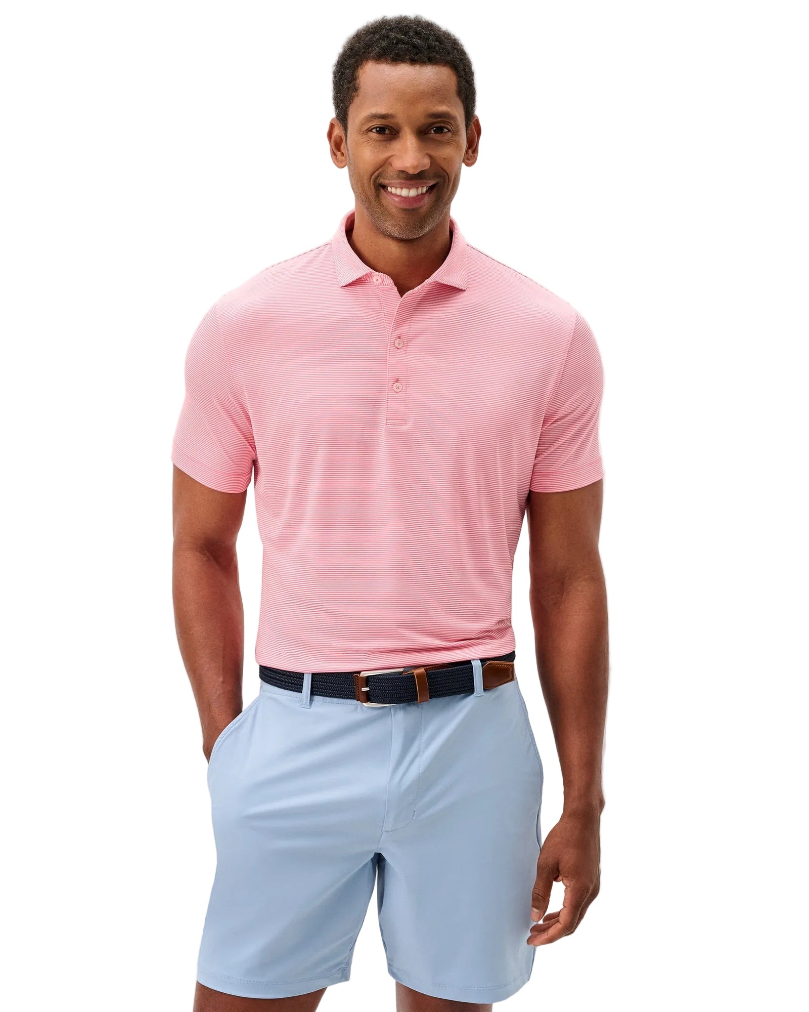 Johnnie-O Men's Lyndonn Stripe Performance Jersey Polo Apparel Johnnie-O Pink Lemonade Small