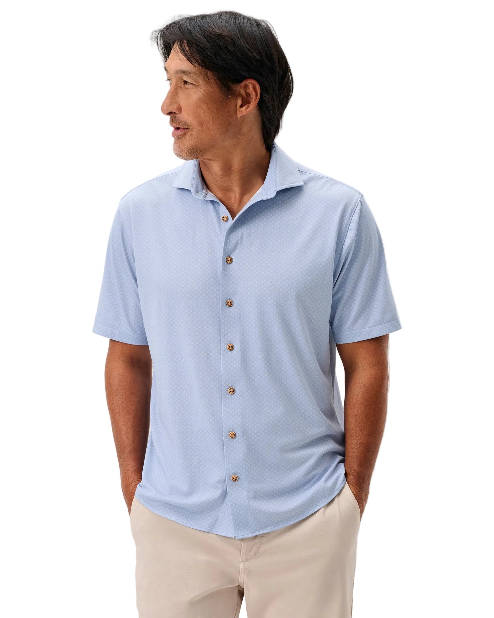 Johnnie-O Men's Augustine Knit Printed Mesh Short Sleeve Button Up Shirt Apparel Johnnie-O Kona Small