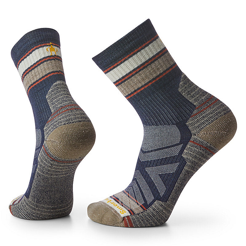Smartwool Hike Light Cushion Striped Mid Crew Socks Apparel Smartwool Deep Navy-092 Medium