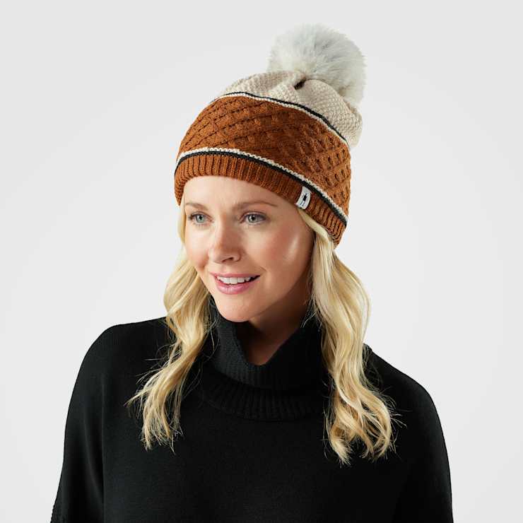 Smartwool Cable Knit Colorblock Pom Beanie Accessories Smartwool Squash-P81