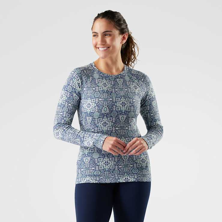 Smartwool Women's Classic Thermal Merino Base Layer Crew Apparel Smartwool Nightfall Deco Floral-Q01 XSmall