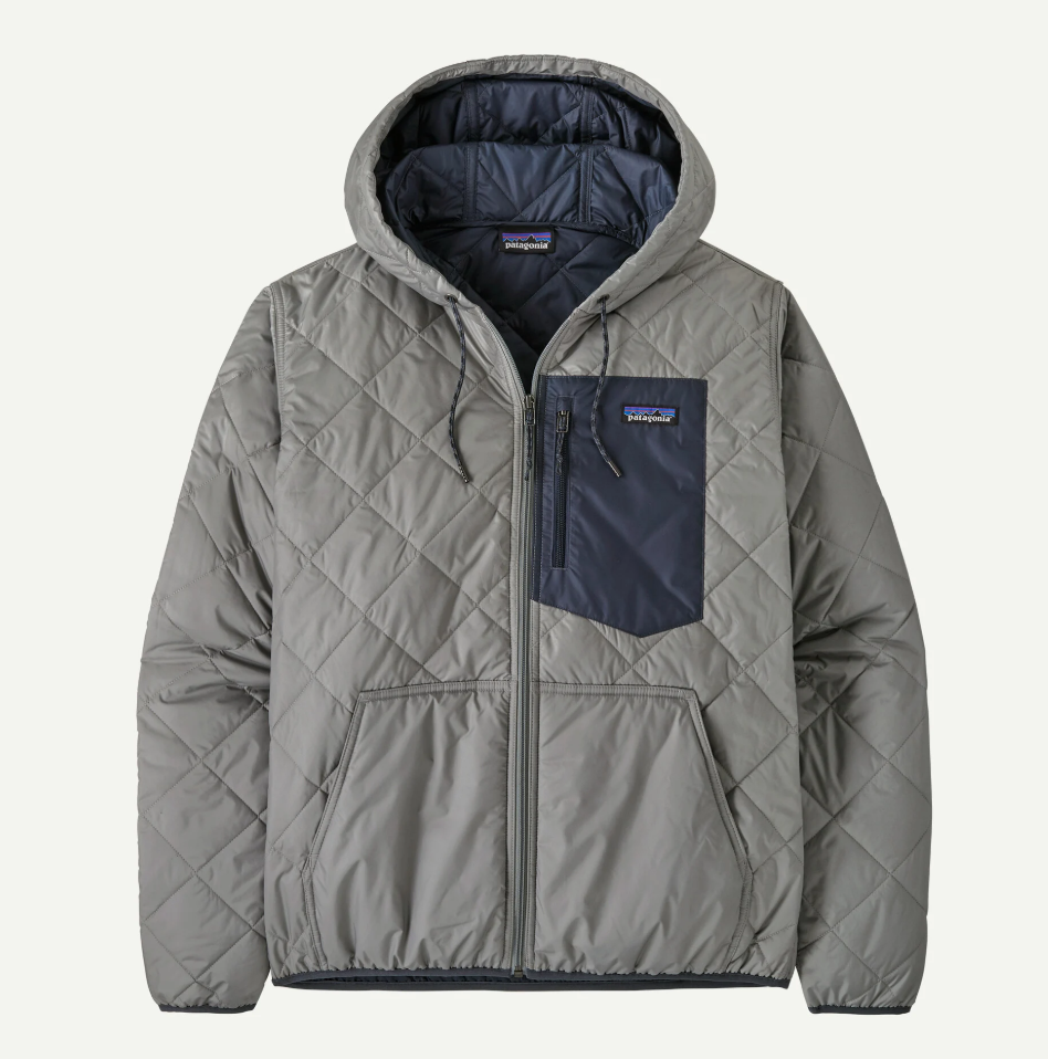 Patagonia Men's Diamond Quilted Bomber Hooded Jacket Apparel Patagonia Forever Grey-FEGY Small
