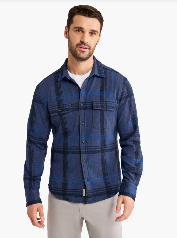 Fair Harbor Men's The Dunewood Flannel Apparel Fair Harbor Navy Water Plaid Small