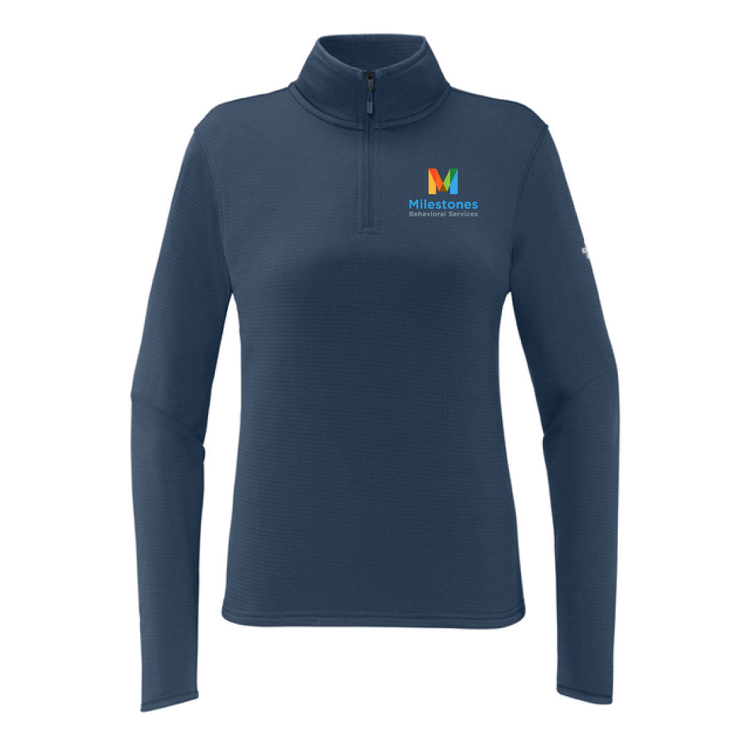 Milestones The North Face® Women’s Aim 1/4-Zip Fleece Logowear Milestones Behavioral Services Summit Navy Ladies XS