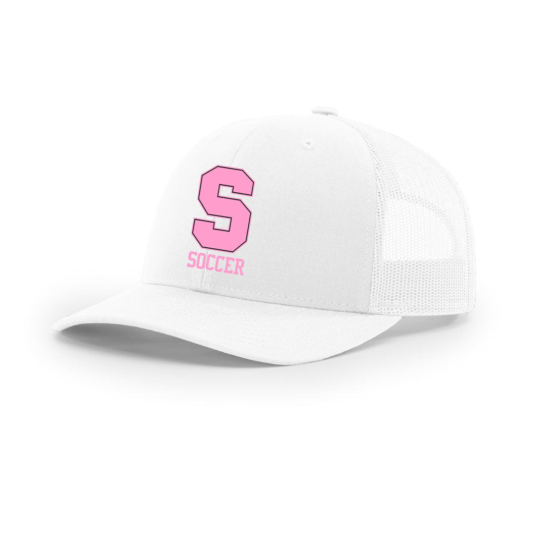 Staples Girls Soccer Fans Trucker Hat Logowear Staples Girls Soccer Fanwear White/White Pink Logo