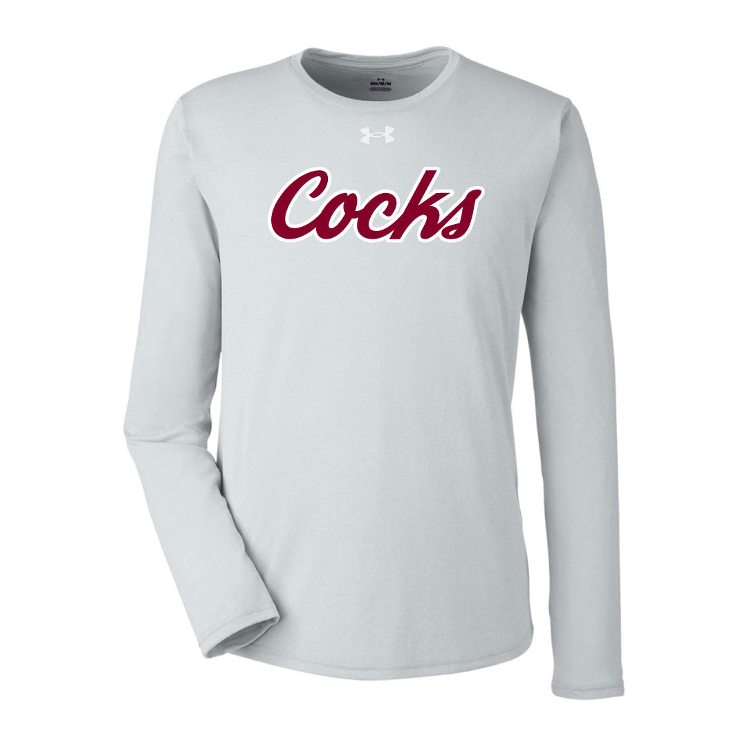 USC Rugby Grey UA Team Tech Long Sleeve Logowear University of So. Carolina Rugby Red w White Outline Mens S