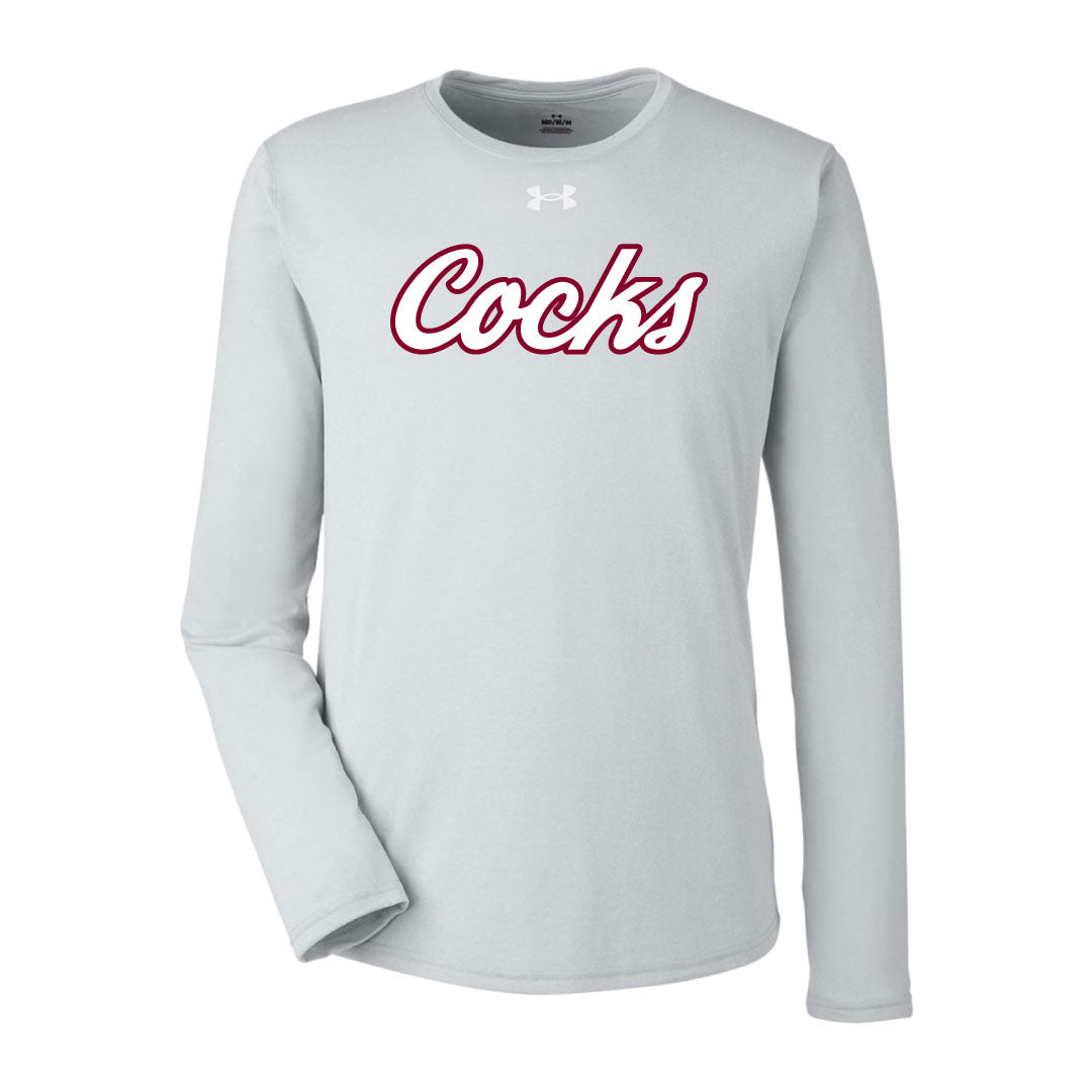 USC Rugby Grey UA Team Tech Long Sleeve Logowear University of So. Carolina Rugby White w Red Outline Mens S