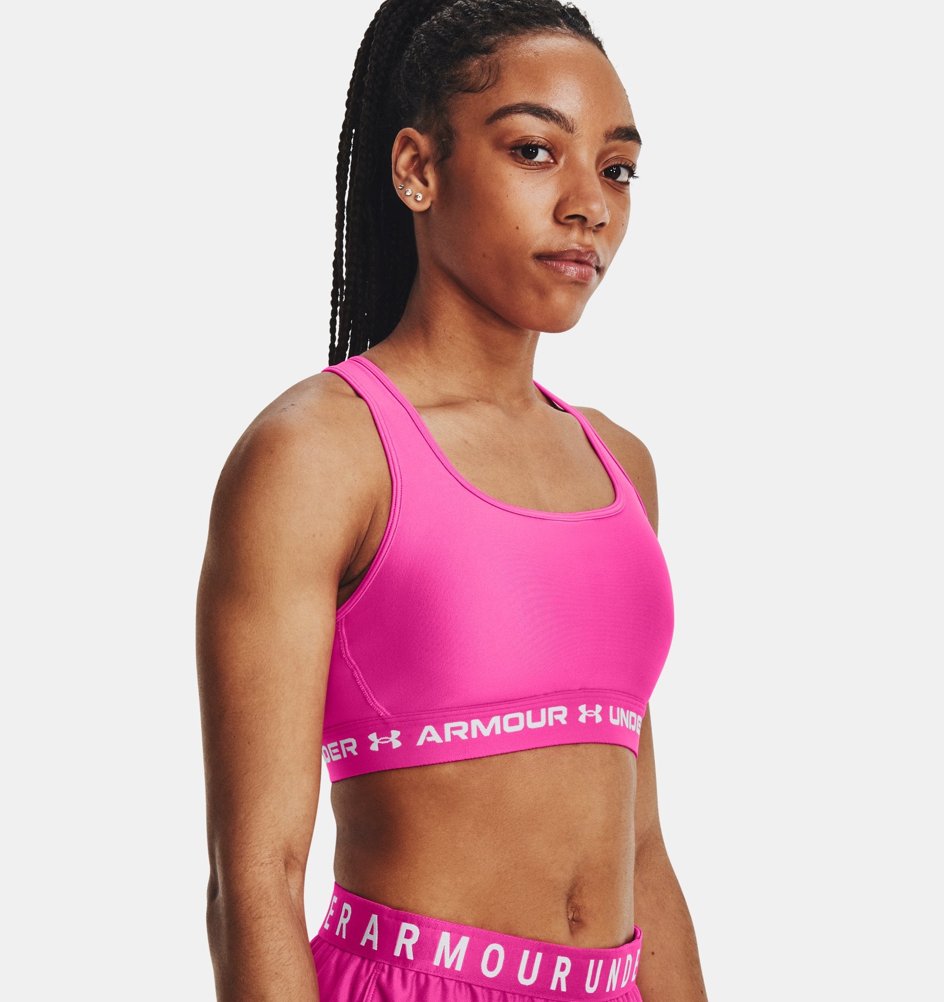 Under Armour Womens Armour Mid Crossback Sports Bra Apparel Under Armour Rebel Pink/White-655 XSmall