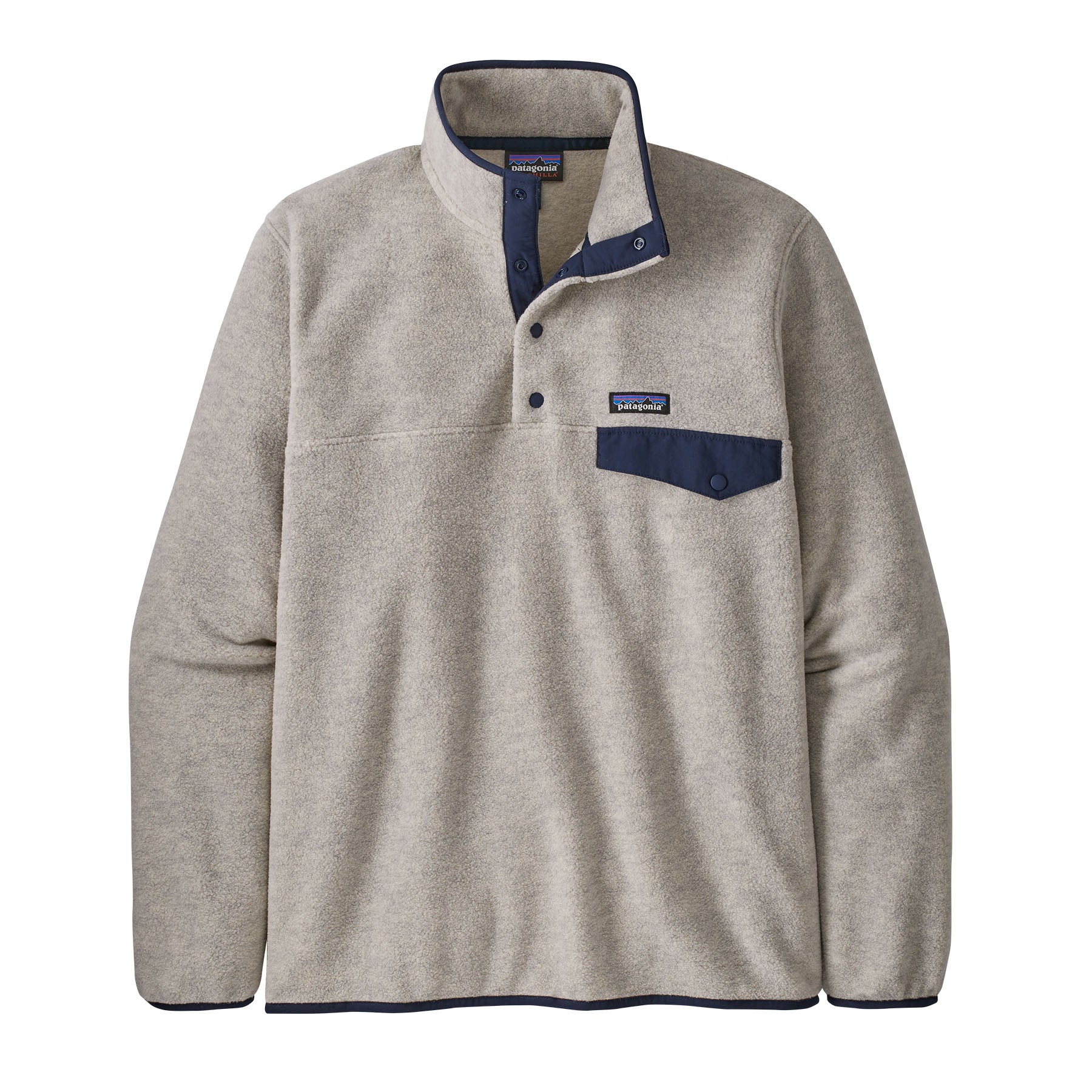 Patagonia Men's Lightweight Synchilla® Snap-T® Fleece Pullover Apparel Patagonia Oatmeal Heather/Smolder Blue-OTSM Small