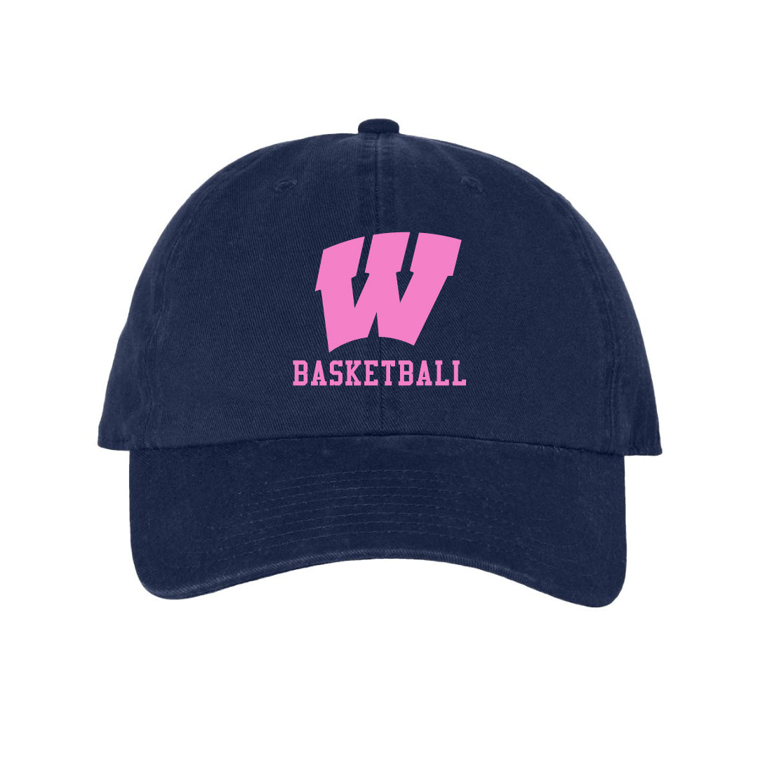 Westport Basketball Baseball Hat Logowear Westport Basketball Pink Logo Navy Hat