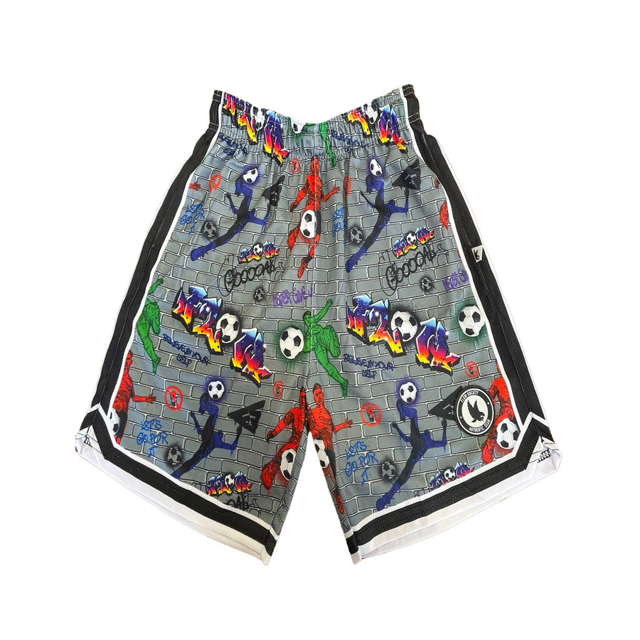 Flow Society Boys' Mid Length Attack Shorts Apparel Flow Society Brick Graffiti Soccer XSmall