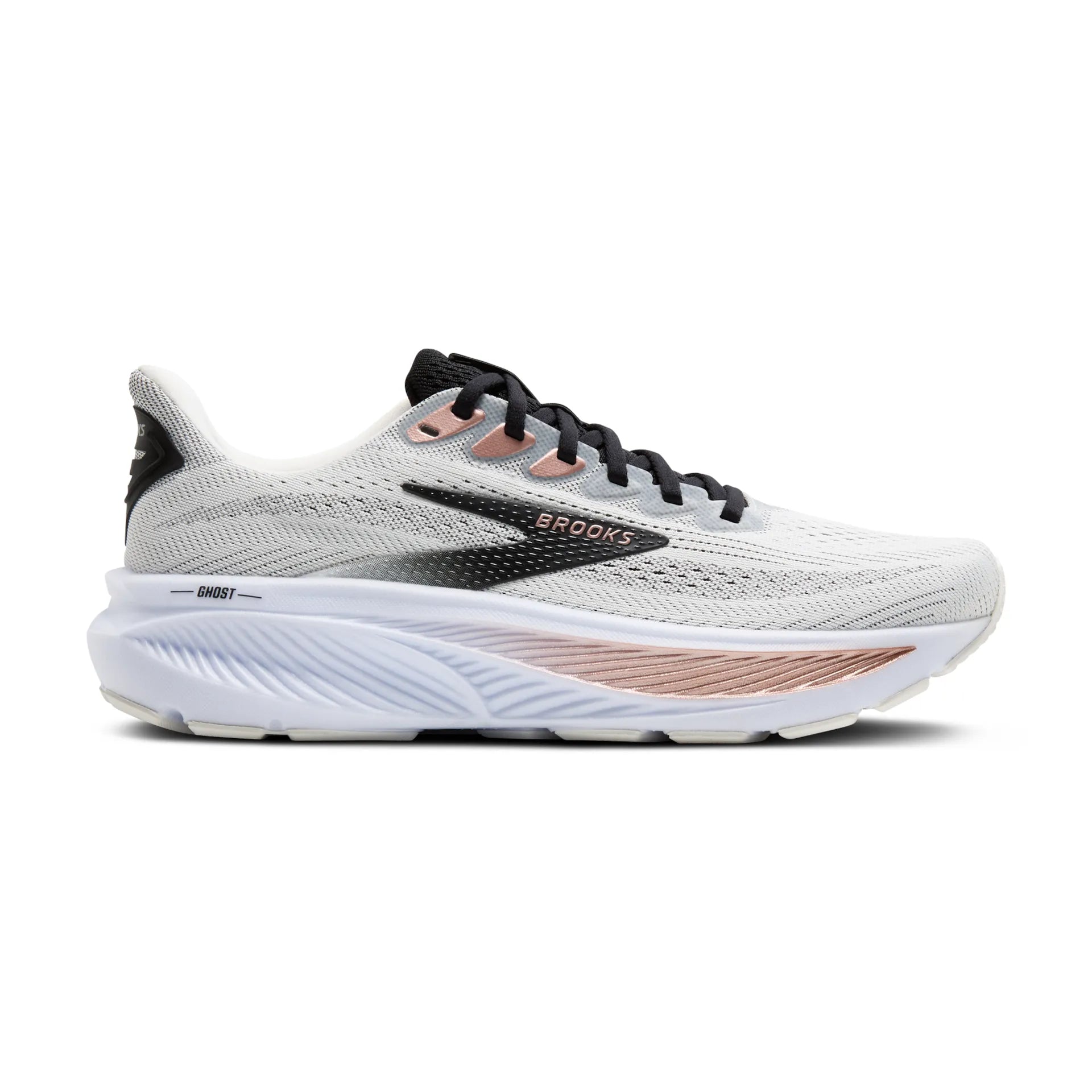 Brooks Women's Ghost 17 Footwear Brooks White/Black/Rose Gold-105 5.5 Medium-B