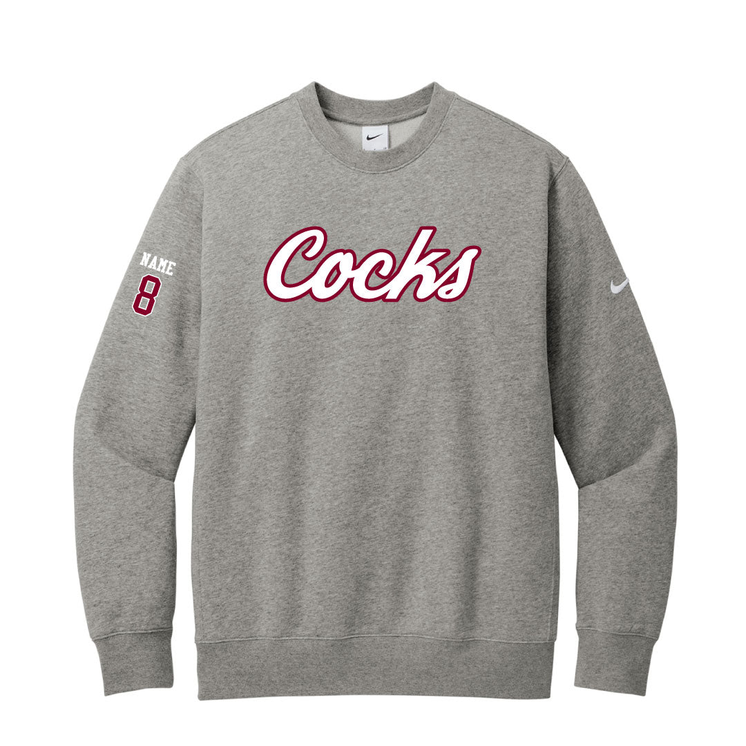 USC Rugby Grey Nike Club Fleece Crew Logowear University of So. Carolina Rugby White w Red Outline Mens S