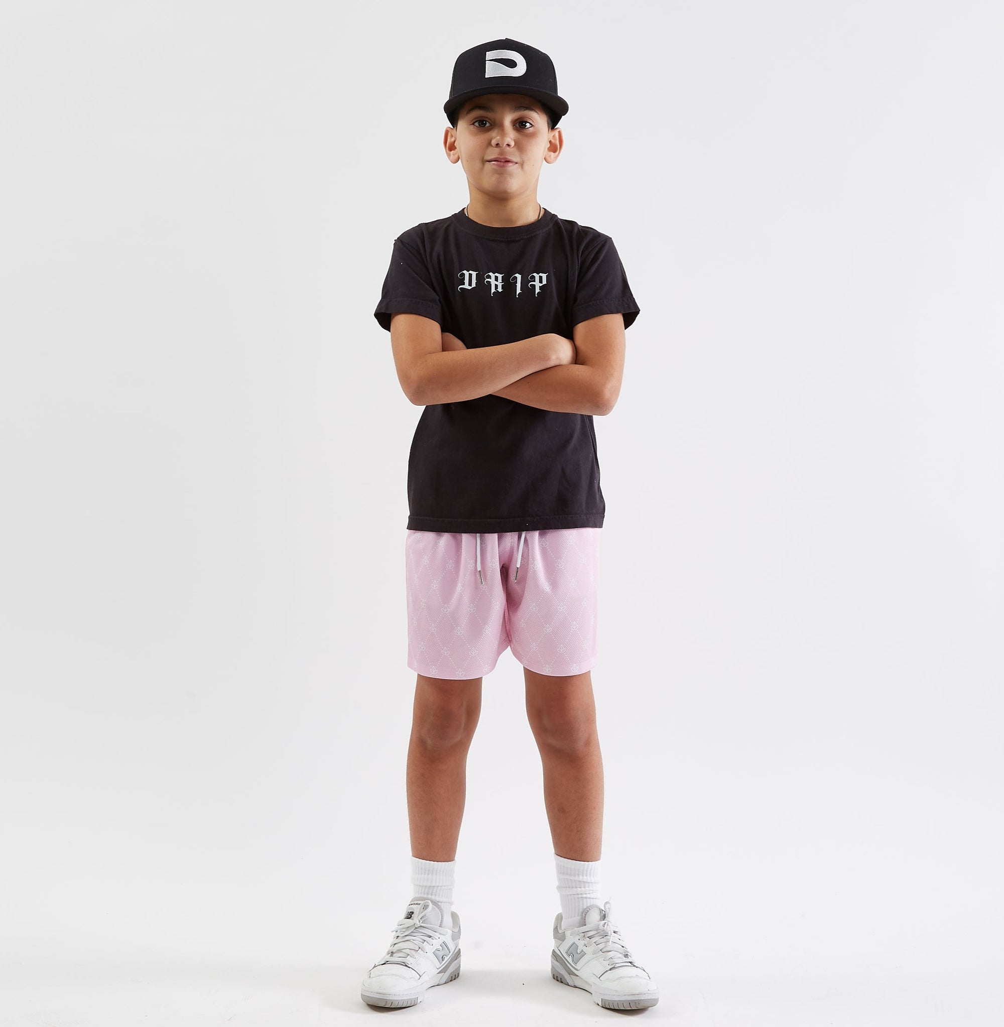 The Drip Shop Kids' Monogram Diamond Shorts Apparel The Drip Shop Pink Youth Small