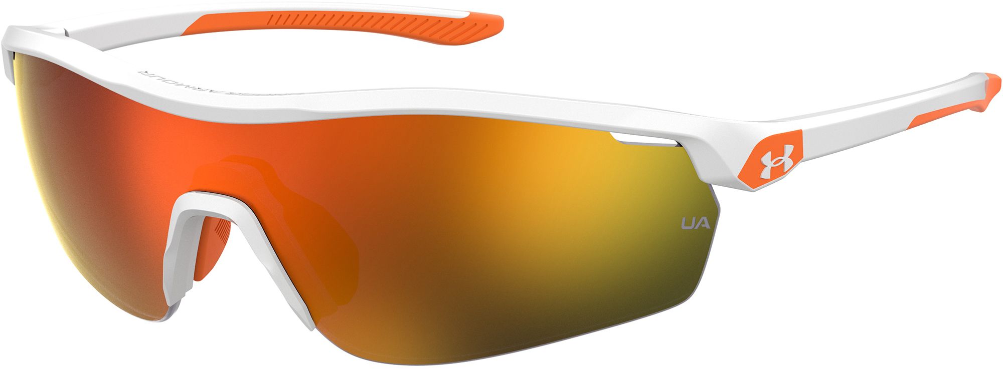 Under Armour Gametime Jr. Tuned Baseball Sunglasses Accessories Under Armour Solid White/Orange Tips/Baseball Tuned Orange Mirror