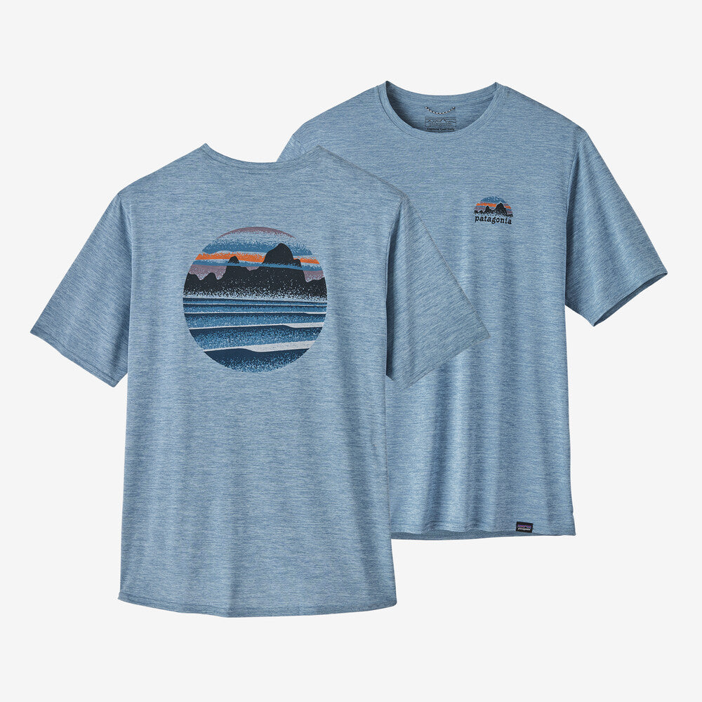Patagonia Mens Capilene Cool Daily Graphic Shirt Apparel Patagonia Skyline Stencil: Steam Blue X-Dye-SSMX Small