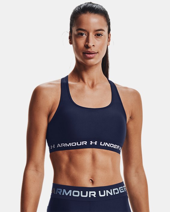 Under Armour Womens Armour Mid Crossback Sports Bra Apparel Under Armour Midnight Navy/Midnight Navy/White-410 XSmall